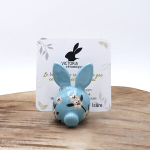 Porte-photo Bunny fleuri bleu - Victoria céramique
