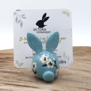 Porte-photo Bunny fleuri bleu - Victoria céramique