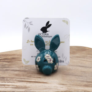Porte-photo Bunny fleuri bleu vert - Victoria céramique