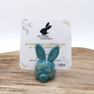 Porte-photo en forme de lapin en céramique turquoise Victoria Céramique