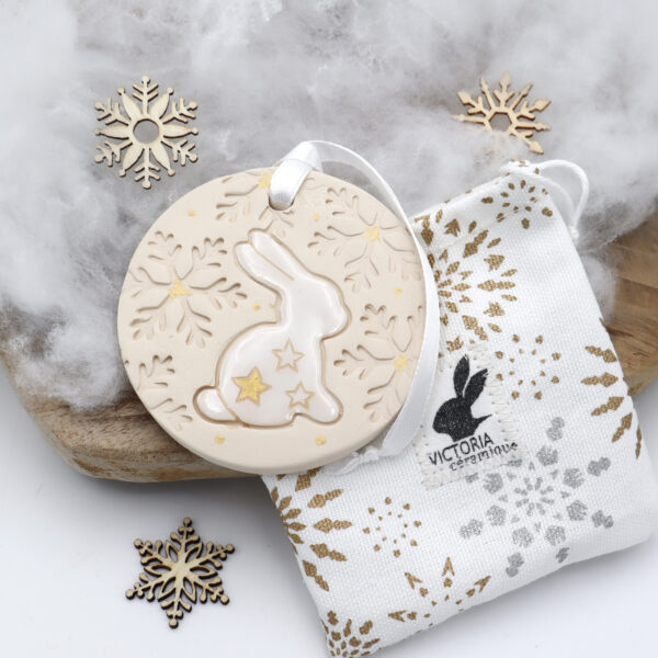 Diffuseur de parfum rond avec un lapin blanc édition de Noël Victoria Céramique